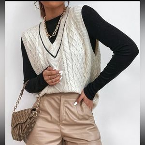 Cream & Black Cable knit sweater vest